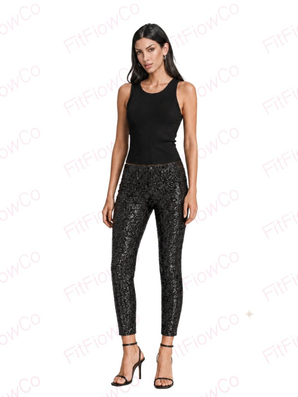 Zara TRF Black Sequin Ankle Skinny Pants Leggings S
